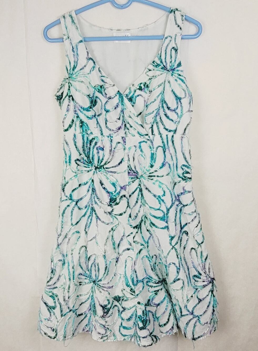 Soho Chick blue and purple textured floral vneck sleeveless artsy dress Size med